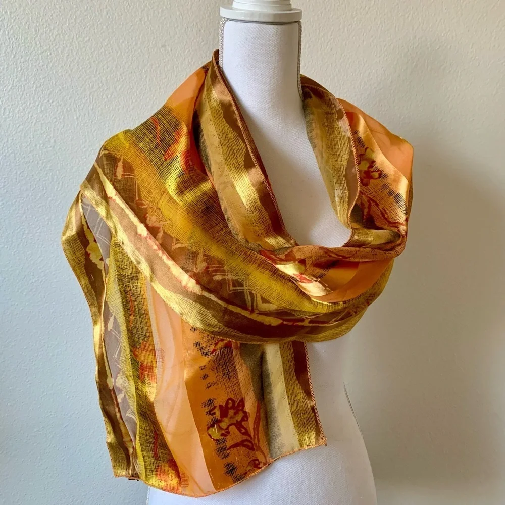 Vibrant Orange and Gold Sheer Scarf
